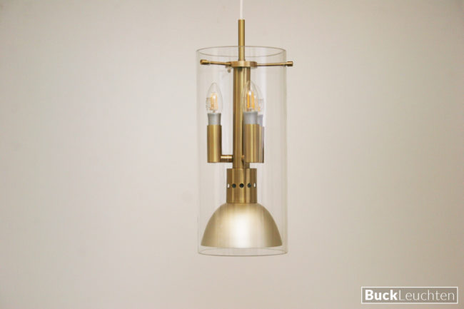 11840HR-LED Pen D 18 cm H 40 cm mundgeblasener Kristallglaszylinder 3 x LED je 4,5 W 450 Lumen 1 x breitstrahlenderReflektor gold-farben 1 x LED 15W Lichtleistung Leuchte ca. 2900 Lumen